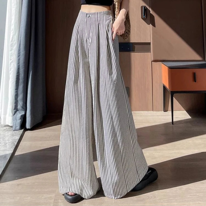 Stripe Female Trousers Cotton Trends 2025 Y2k Streetwear All Medium Comfortable Stretch Korean Fashion G Wide Leg Women's Pants