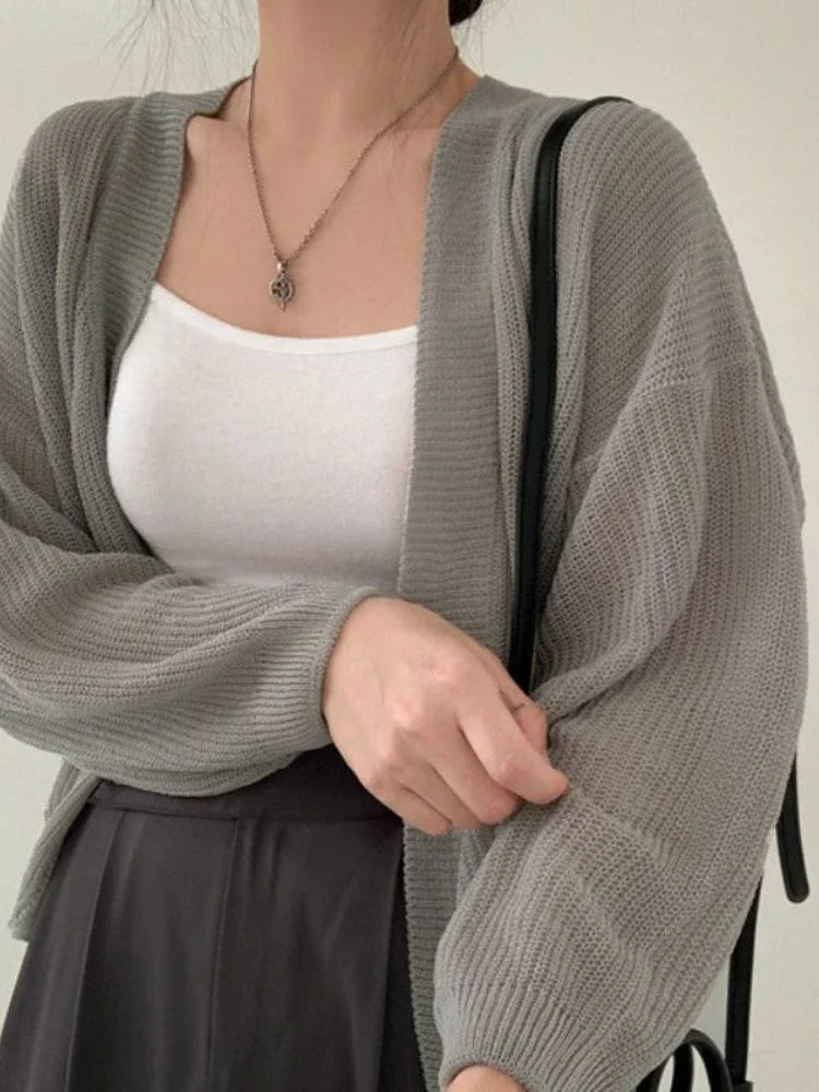 Thin White Cardigan Women Summer Sunscreen Lace-up Knitwear Tops Lady Korean Style Casual Long Sleeve Sun Protected Top 2025