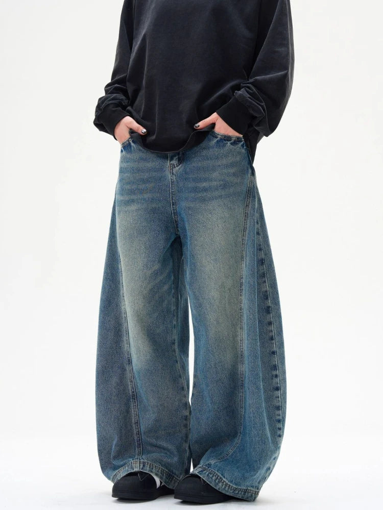 HOUZHOU Vintage Jeans Women Harajuku Y2k Baggy Casual Denim Trousers Oversized Grunge Streetwear Retro Wide Leg Washed Pants