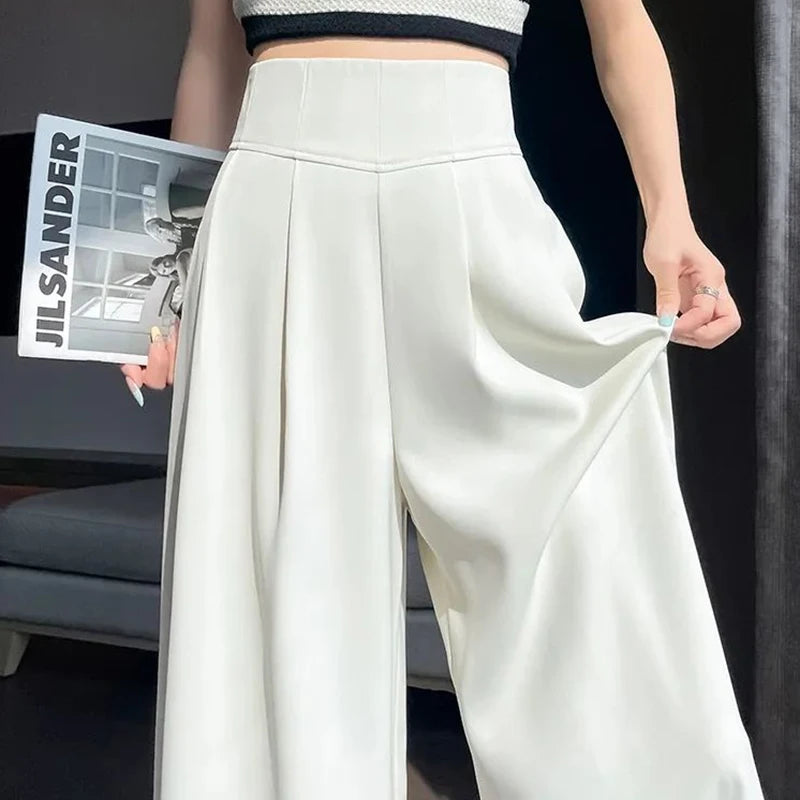 2025 Spring Summer Female Concise High Waisted Pants Lady Korean Basic Slim Fit Suit Trousers Women Straight Leg Baggy Slacks