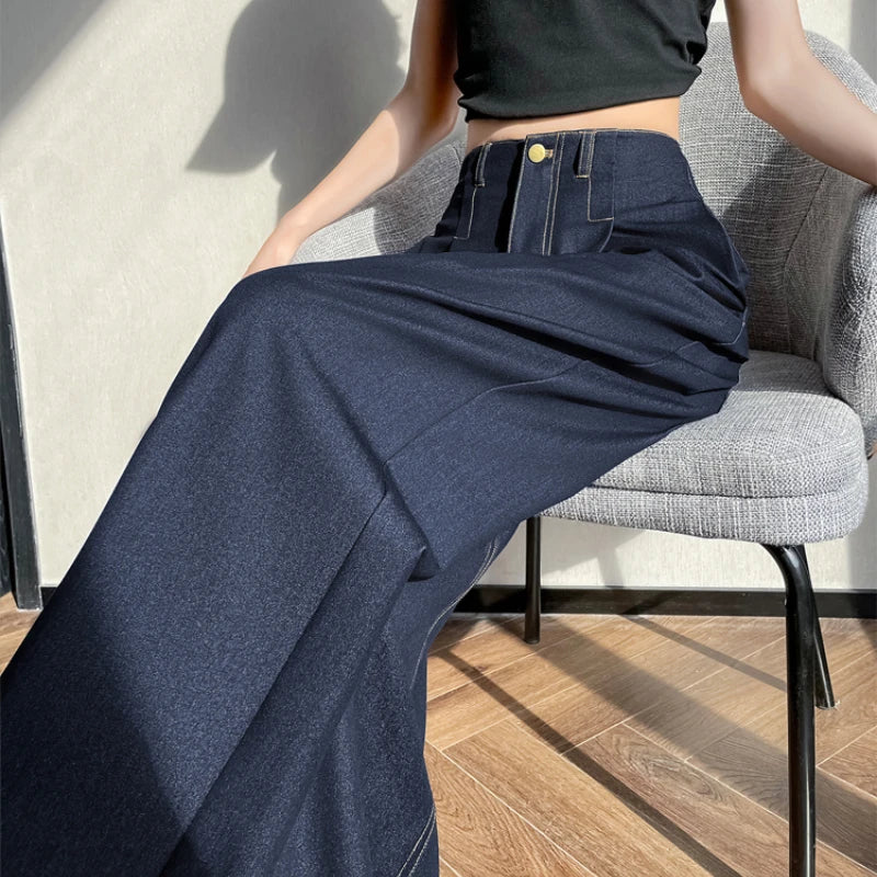 2025 New Spring Summer Vintage Women's Wide Leg Pants High Waist Solid Casual Loose Straight Full Length Trousers for Womens