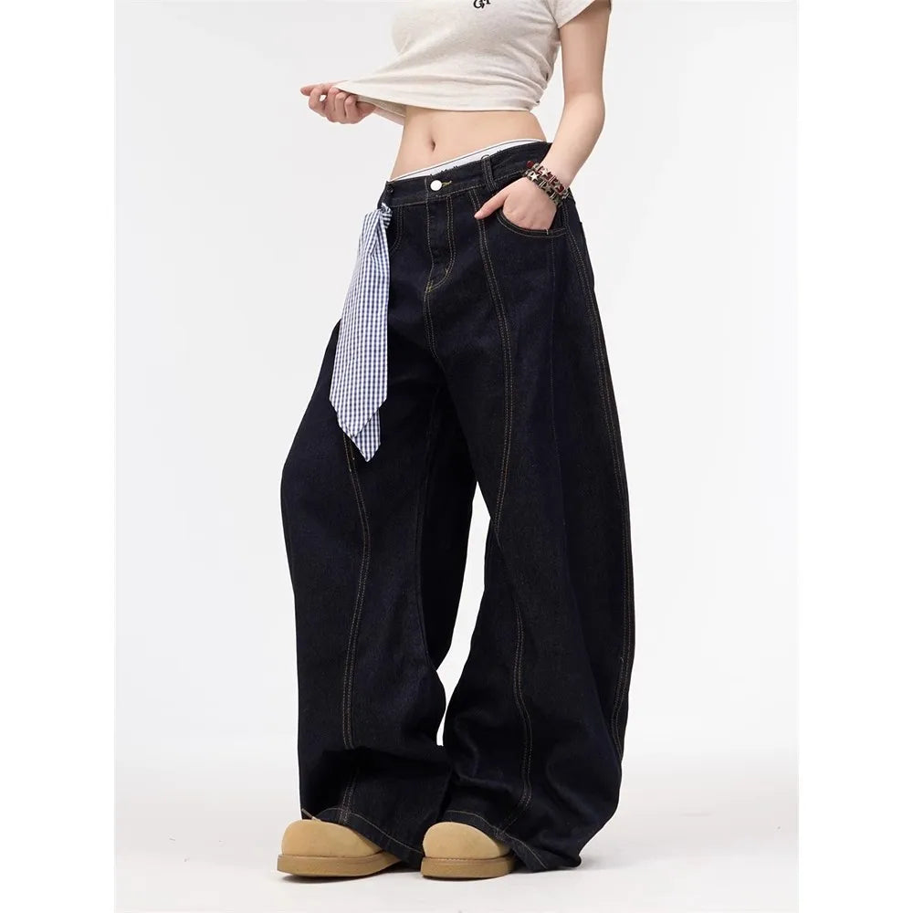 Baggy Straight Denim Pants Women Casual High Waist Vintage Jeans Korean Streetwear New Fashion Wide Leg Pants