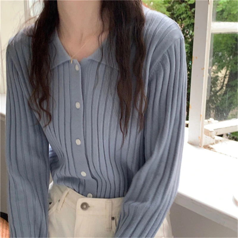 Women Retro Slim Fit Soft Sweater Autumn Winter Lapel Sweater Women 2025 Single-breasted Knitted Cardigan Fashion Tops