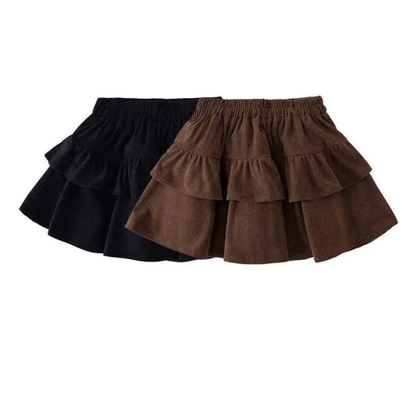 2025 Autumn and Winter New Girls Corduroy Skirt Children Trendy Cake Skirt Pleated Skirt with Safety Pants