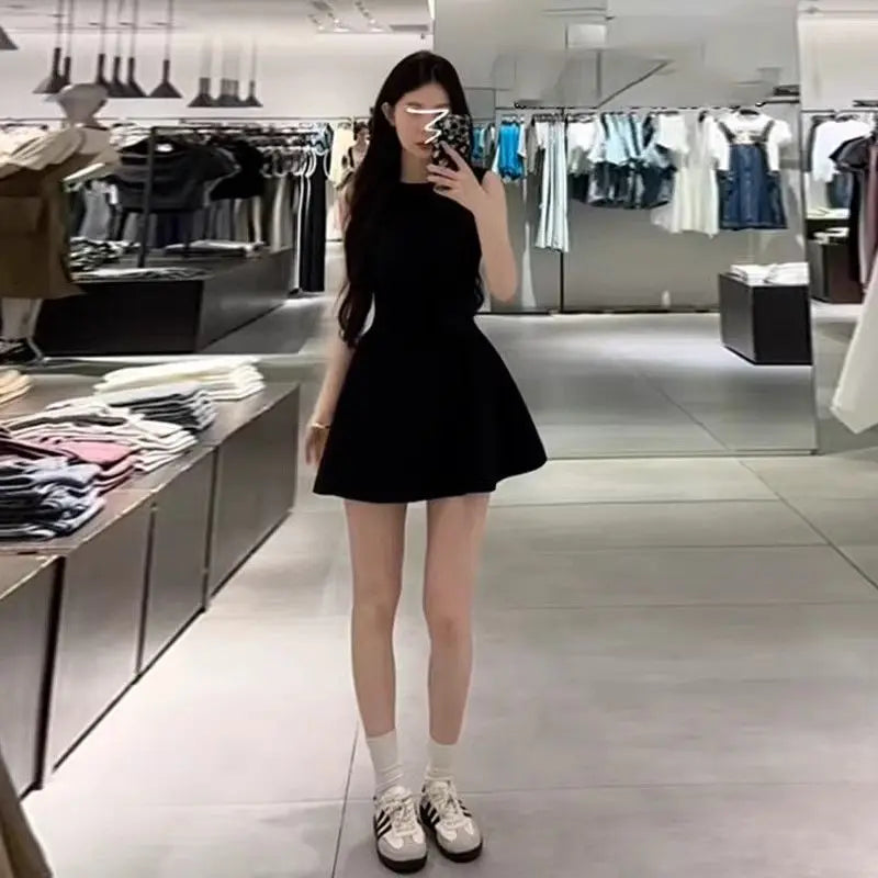 Summer New Women's Svel Vest Dr Pure Color A-Line Skirt Slimming Waist High-End Feeling ort Dr Faionable