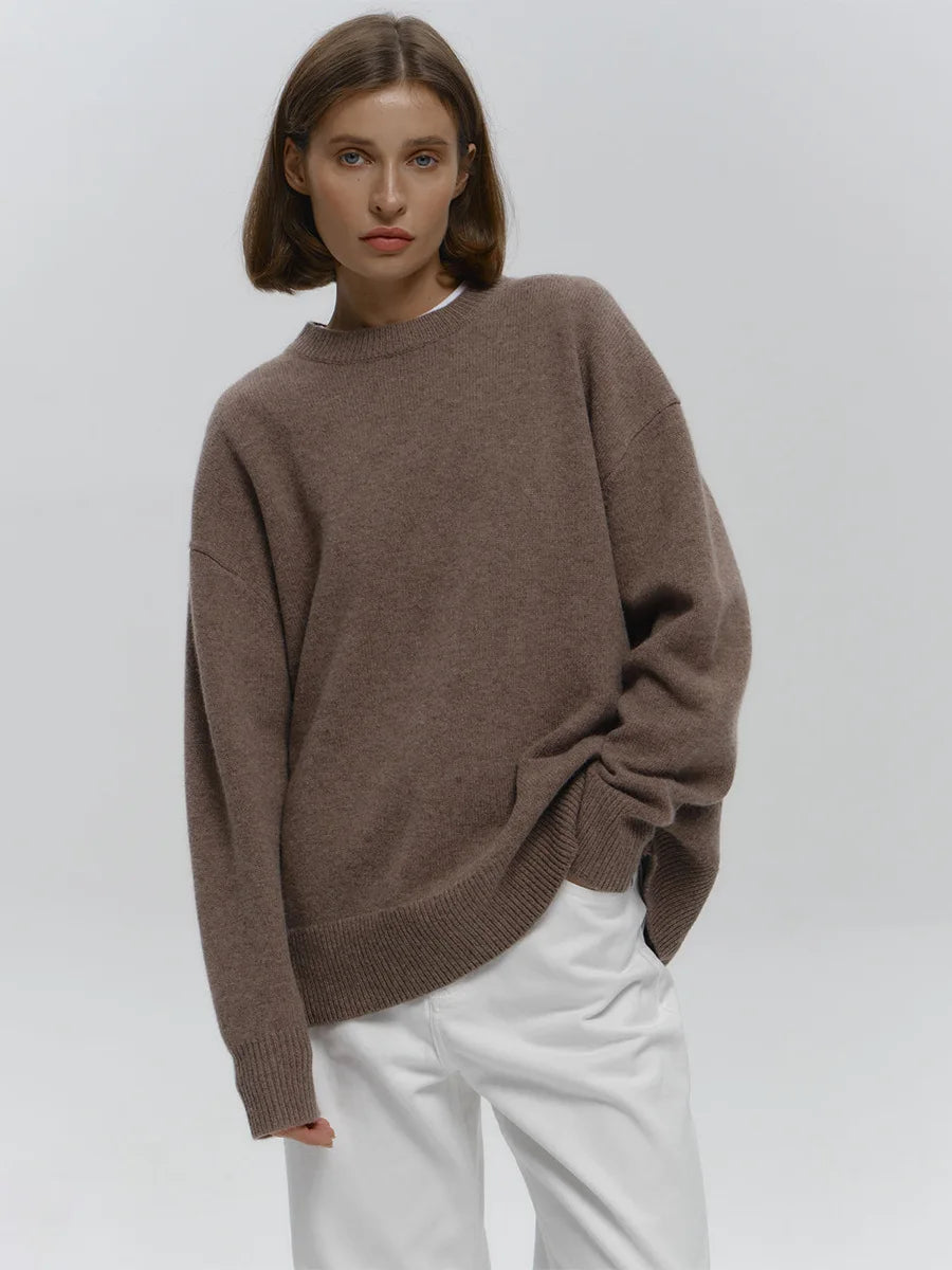 Bornladies Women's O-Neck Oversized Sweater Autumn Winter Thick Warm Loose Simple Solid Color Knitted Pullover Casual Jumper Top